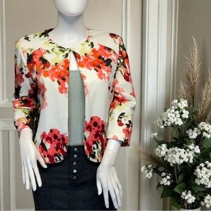 Women's Roz & Ali Short Floral Print Open Front 3/4 Sleeve Blazer Size S NWT!